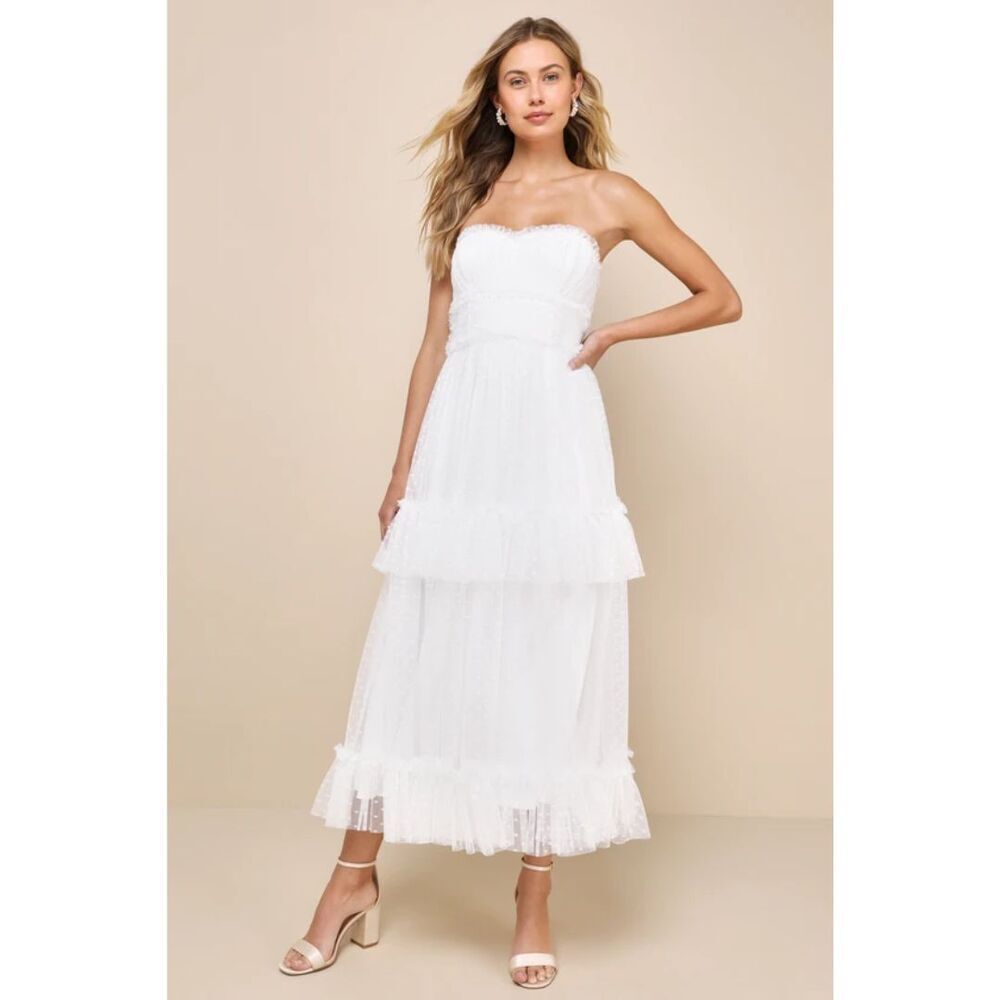 Lulu's White Strapless Midi Dress